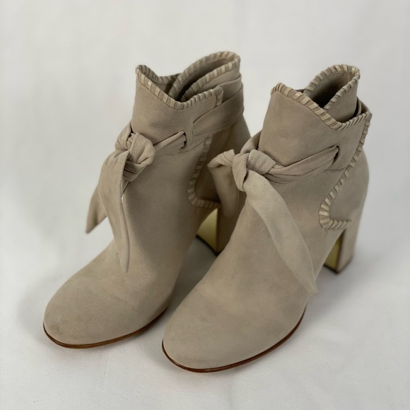 Rachel Zoe Kate Slip On Suede Booties Whip Stitch Detail Block Heel Size 8 - Picture 2 of 11